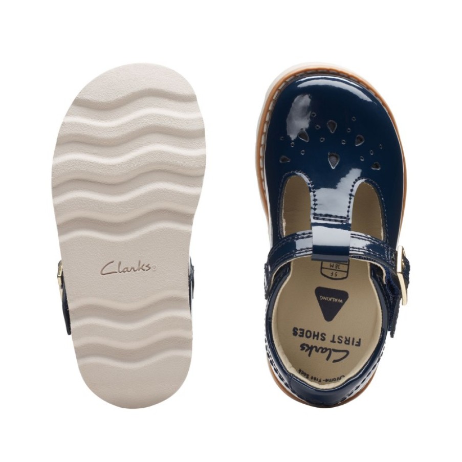 Children'S Clarks Girls Shoes | Crown Print Toddler Shoes - Navy Patent