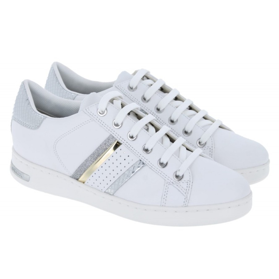 Women'S Geox | Jaysen D351Bb Trainers - White/Silver Leather