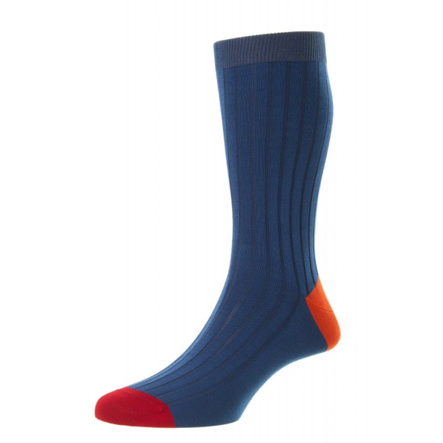 Men'S Pantherella | Portobello Contrast Heel And Toe Socks - Dark Turquoise