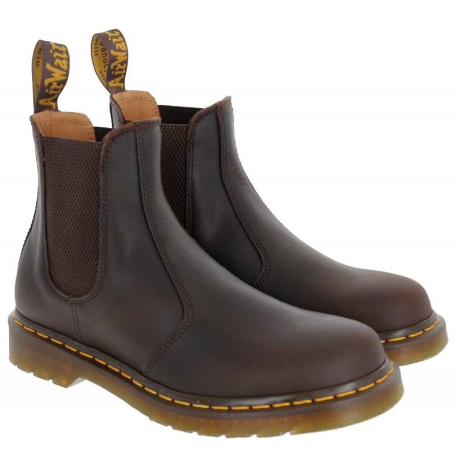 Men'S Dr. Martens | 2976 Yellow Stitch Chelsea Boots - Dark Brown Leather