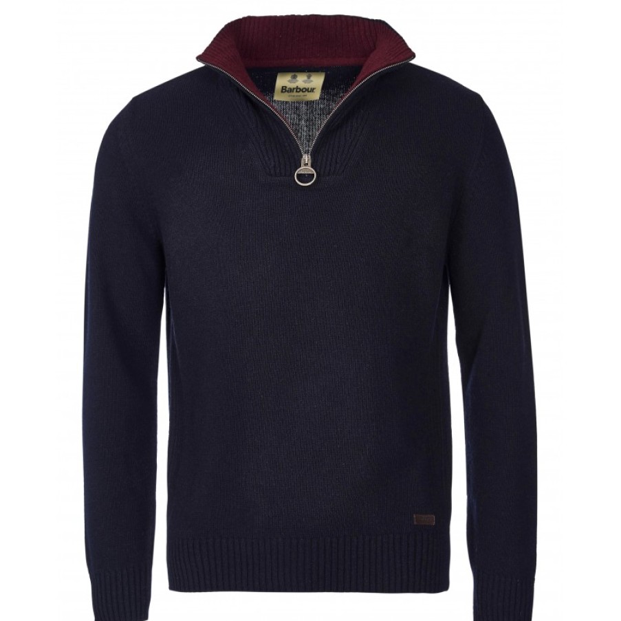 Men'S Barbour | Nelson Essential Half Zip Jumper Mkn0863 - Navy Wool