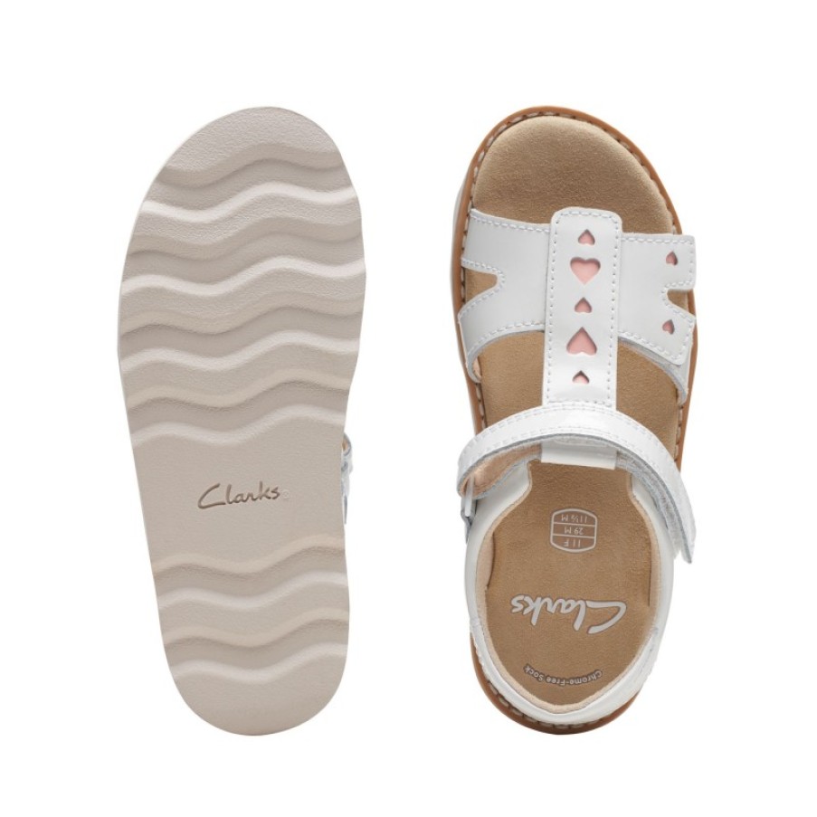 Children'S Clarks Girls Sandals | Crown Beat Kids Sandals - White Patent