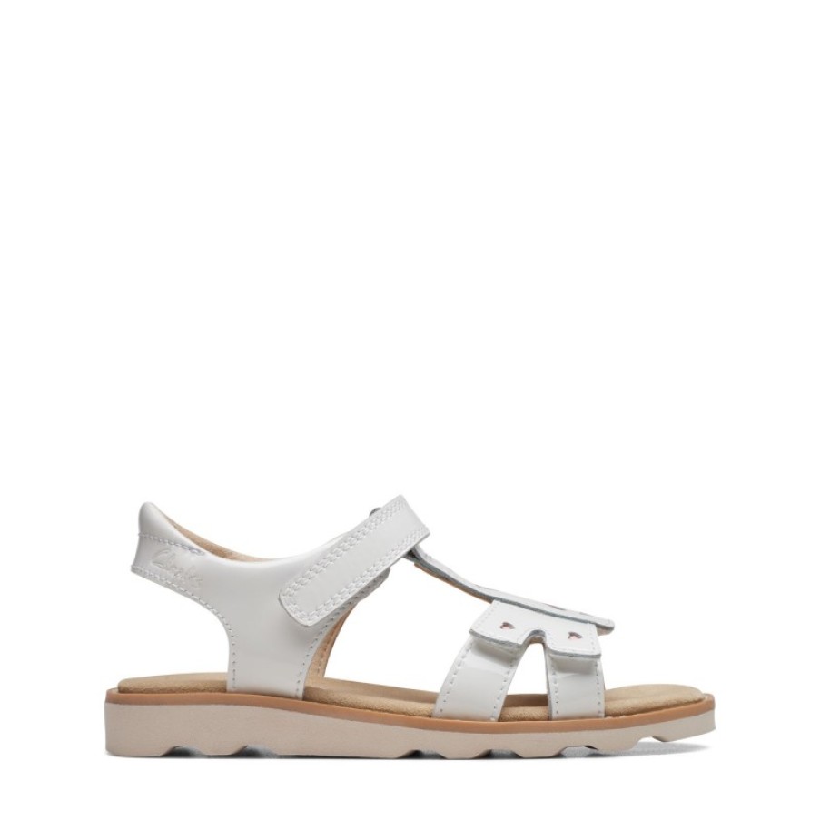 Children'S Clarks Girls Sandals | Crown Beat Kids Sandals - White Patent