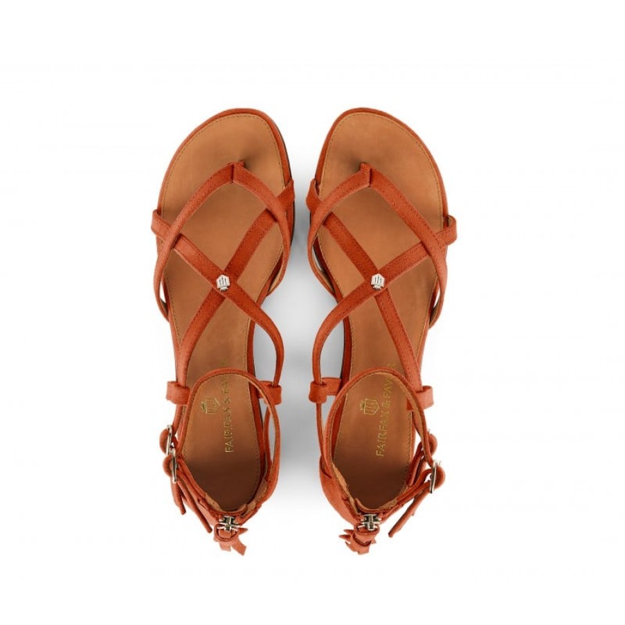 Women'S Fairfax and Favor | Fairfax & Favor Brancaster Sandals - Sunset Orange Suede