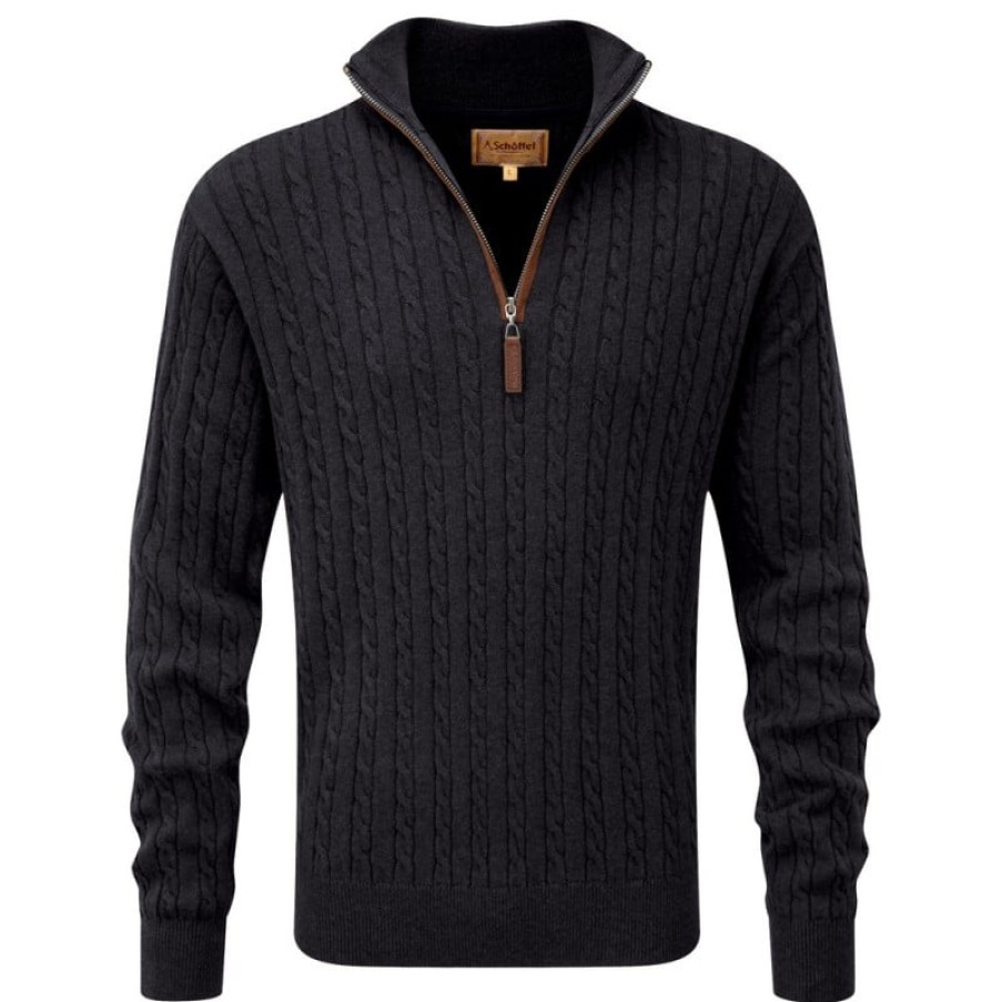 Men'S Schoffel | Cotton Cashmere Cable Jumper 4145 - Charcoal