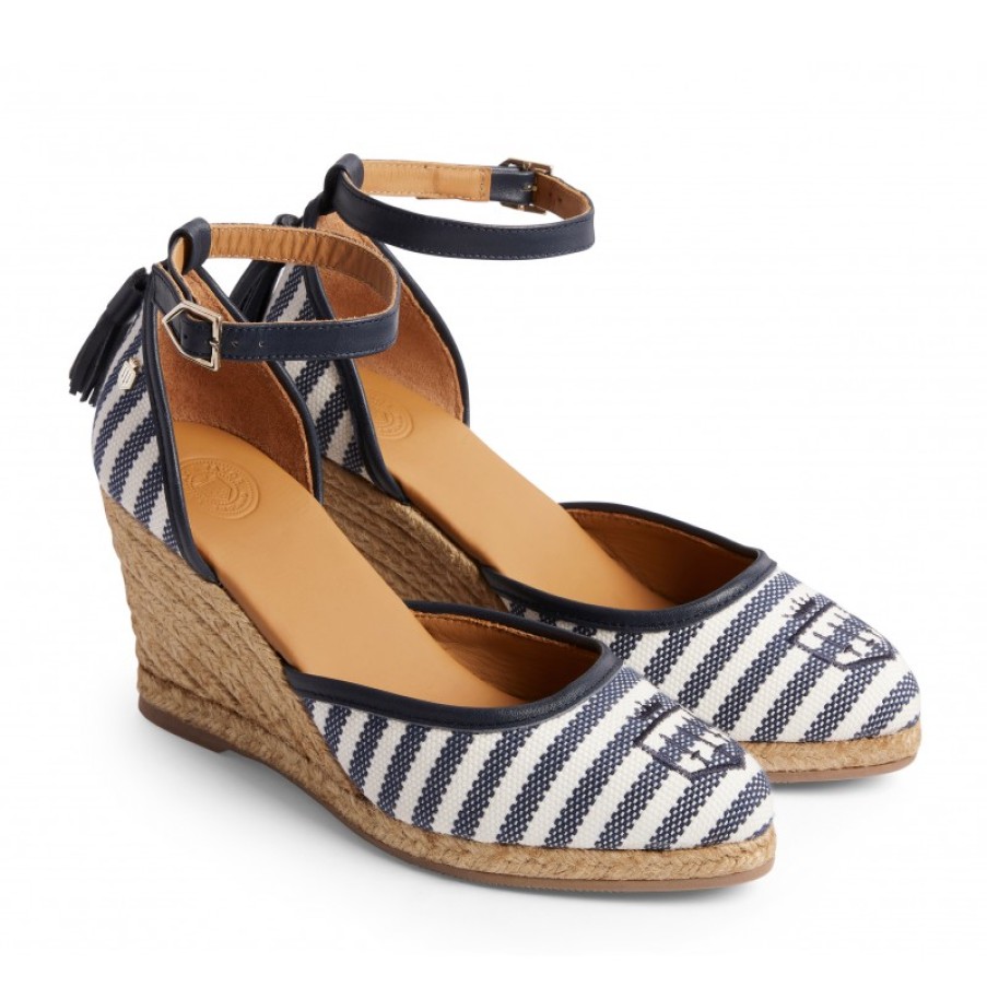 Women'S Fairfax and Favor | Fairfax & Favor Monaco Wedge - Navy Stripe