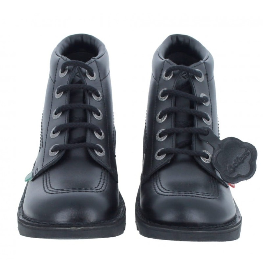 Children'S Kickers Teen Girls School Shoes | Kick Hi Youth Boots - Black Leather