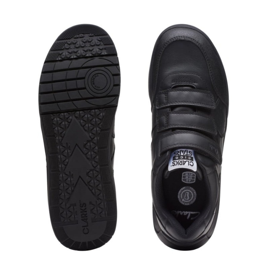 Children'S Clarks Boys School Shoes | Cica Star Orb Youth Trainers - Black Leather