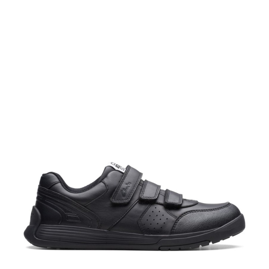 Children'S Clarks Boys School Shoes | Cica Star Orb Youth Trainers - Black Leather