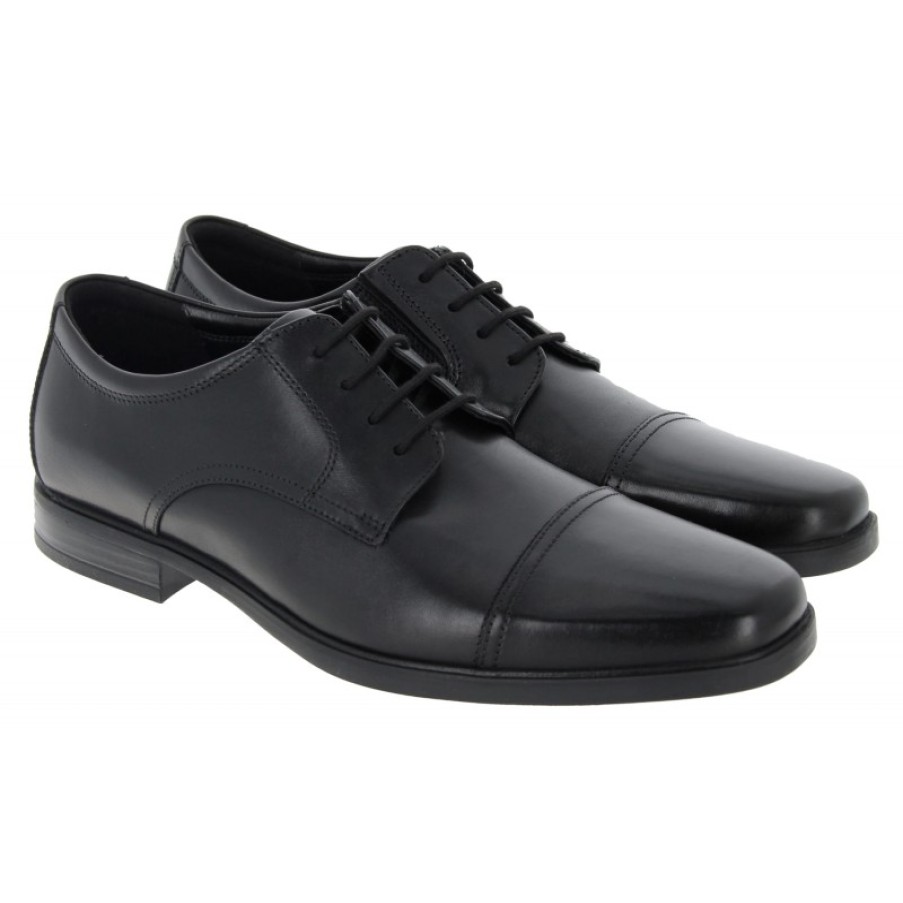 Children'S Clarks Teen Boys School Shoes | Howard Cap Shoes - Black Leather