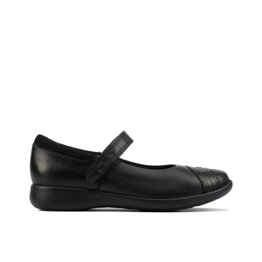 Children'S Clarks Girls School Shoes | Etch Beam Kid School Shoes - Black Leather