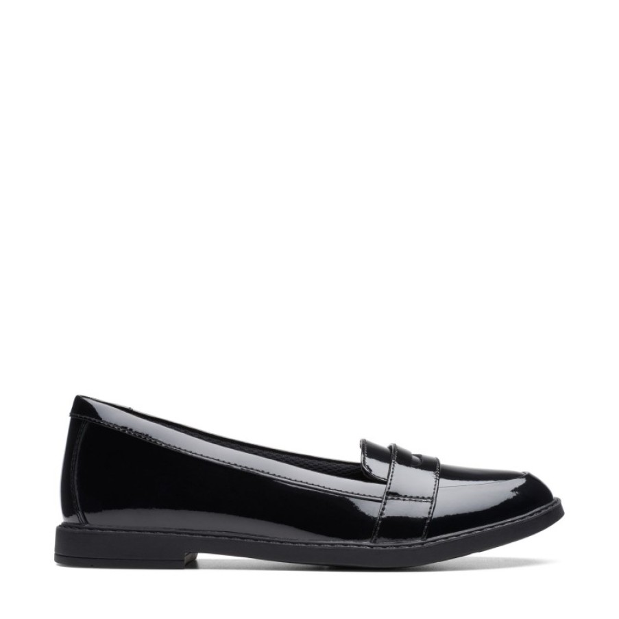 Children'S Clarks Teen Girls School Shoes | Scala Loafer Youth School Shoes - Black Patent