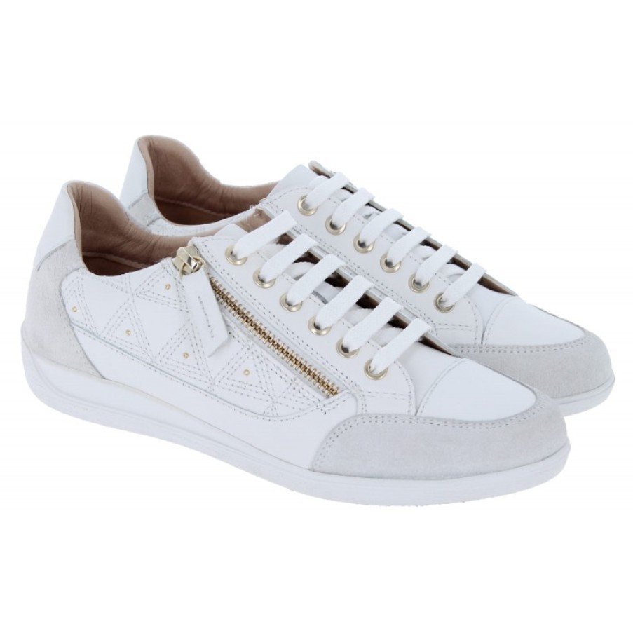 Women'S Geox | Myria D0268C Trainers - White/Off White Leather