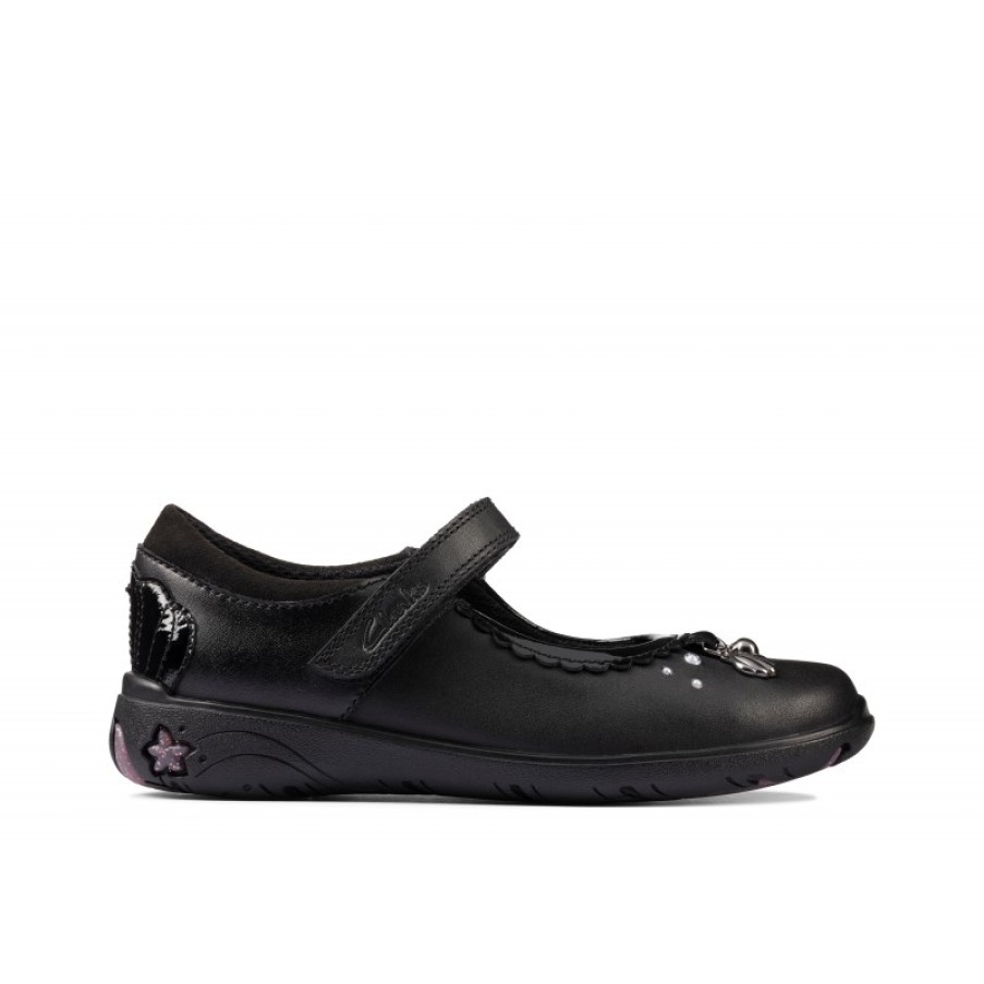 Children'S Clarks Girls School Shoes | Sea Shimmer Kid School Shoes - Black Leather