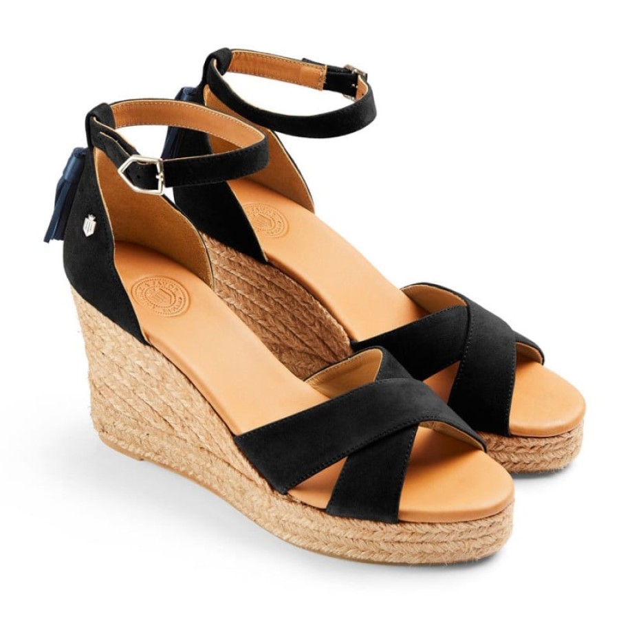 Women'S Fairfax and Favor | Fairfax & Favor Valencia Wedge Sandal - Black Suede