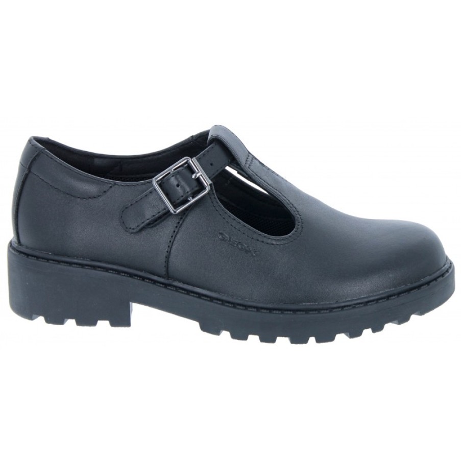 Children'S Geox Girls School Shoes | Casey Ge J8420E School Shoes - Black Leather