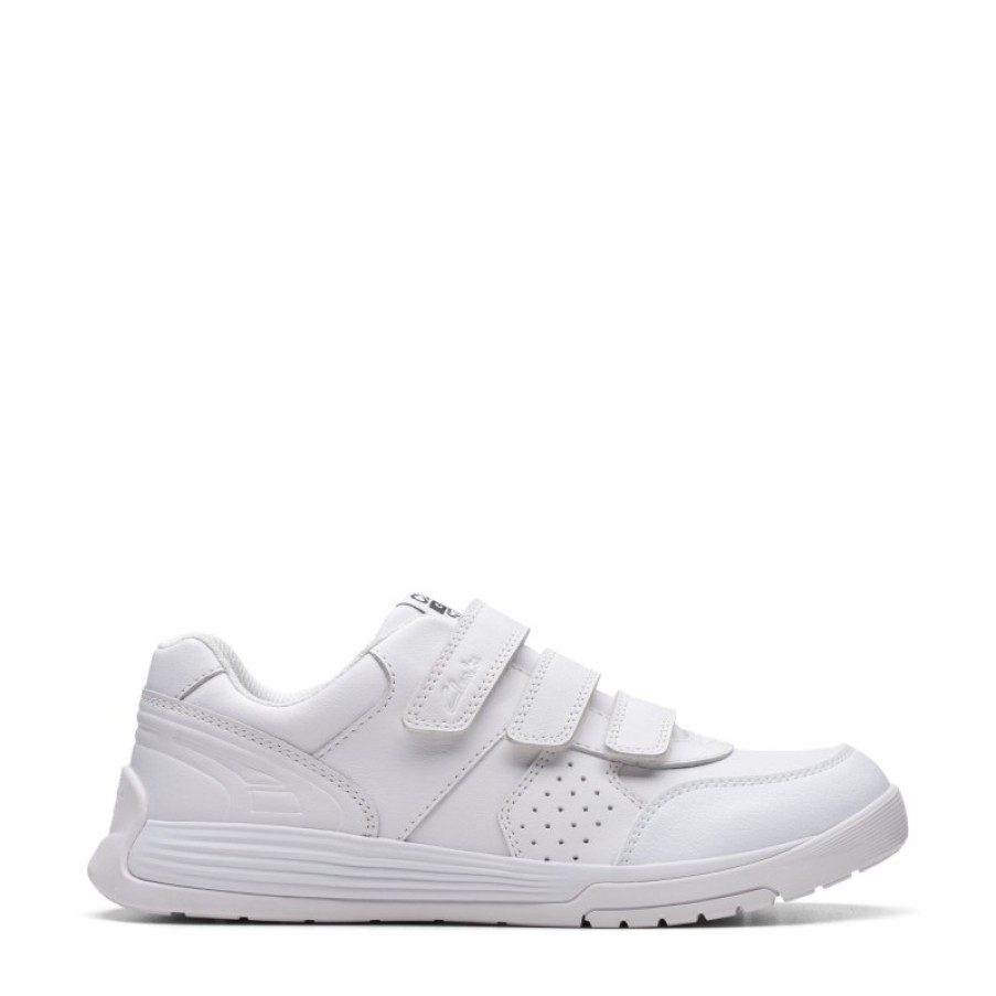 Children'S Clarks Boys Trainers | Cica Star Orb Youth Trainers - White Leather