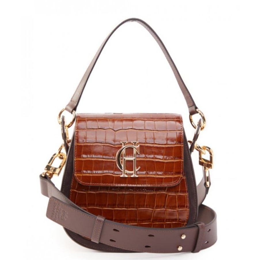 Women'S Holland Cooper | Chelsea Saddle Bag - Tan Croc Leather