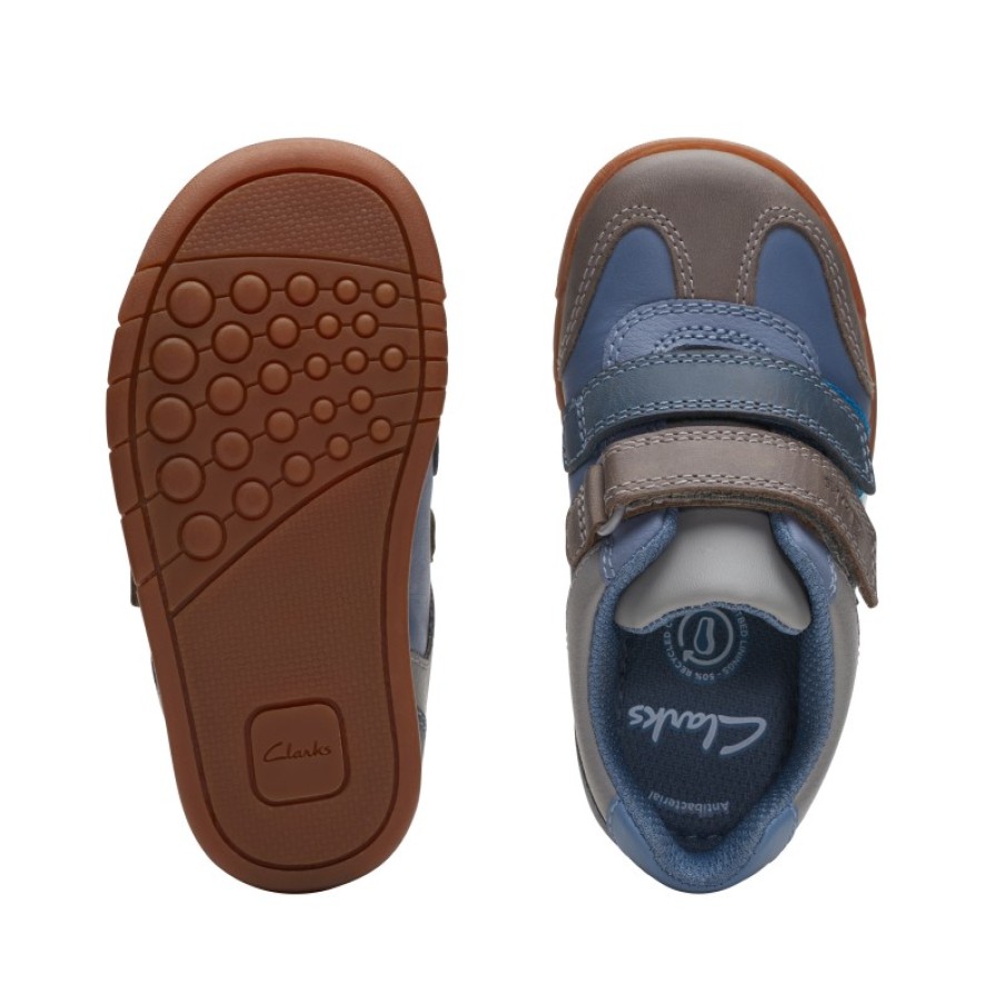 Children'S Clarks Boys Shoes | Den Stripe Toddler Shoes - Blue Combi