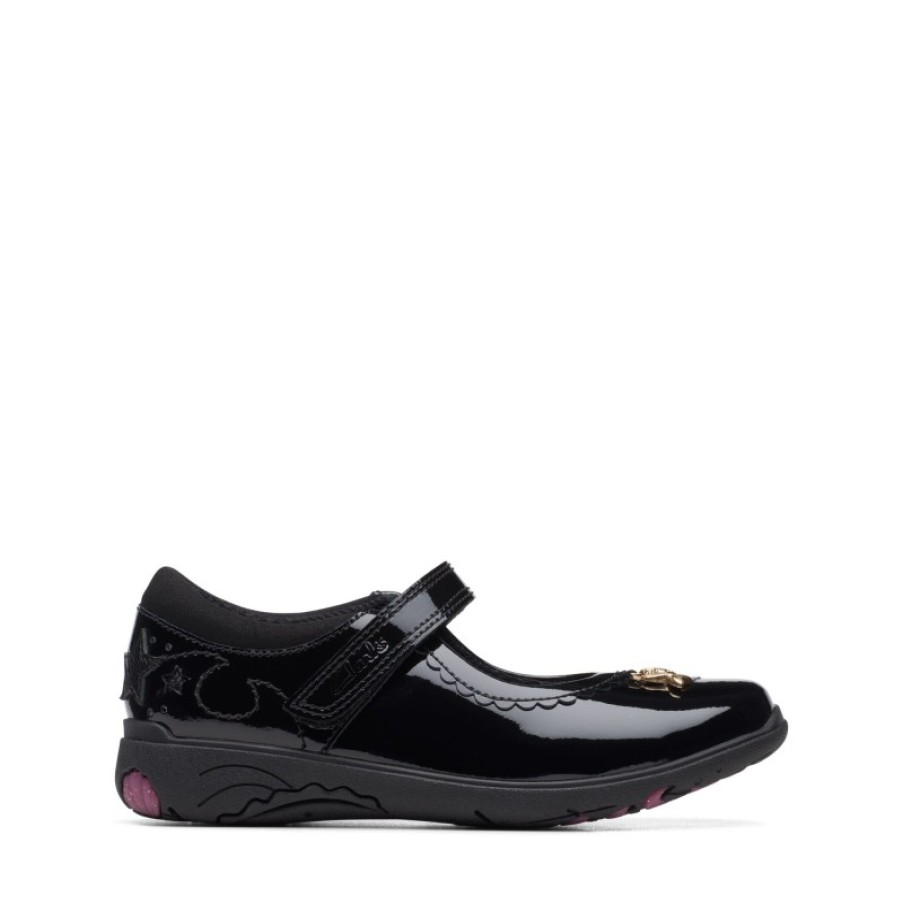 Children'S Clarks Girls School Shoes | Relda Sea Kid School Shoes - Black Patent