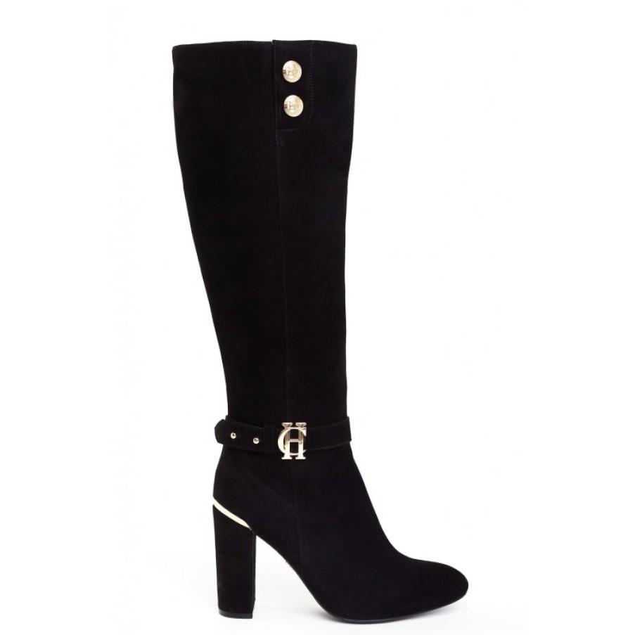 Women'S Holland Cooper | Marlborough Knee High Boots - Black Suede