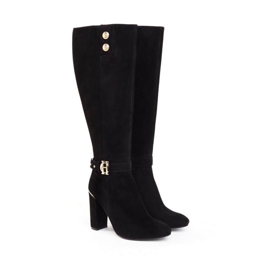 Women'S Holland Cooper | Marlborough Knee High Boots - Black Suede