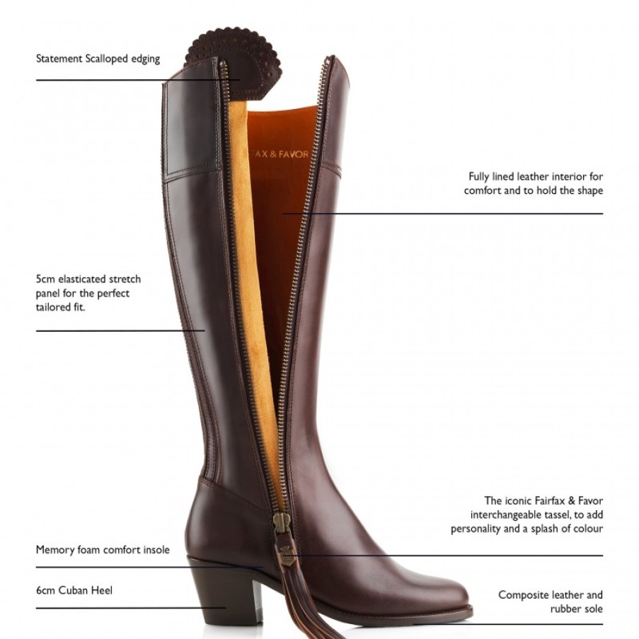 Women'S Fairfax and Favor | Fairfax & Favor Regular Fit Heeled Regina Boots - Mahogany Leather