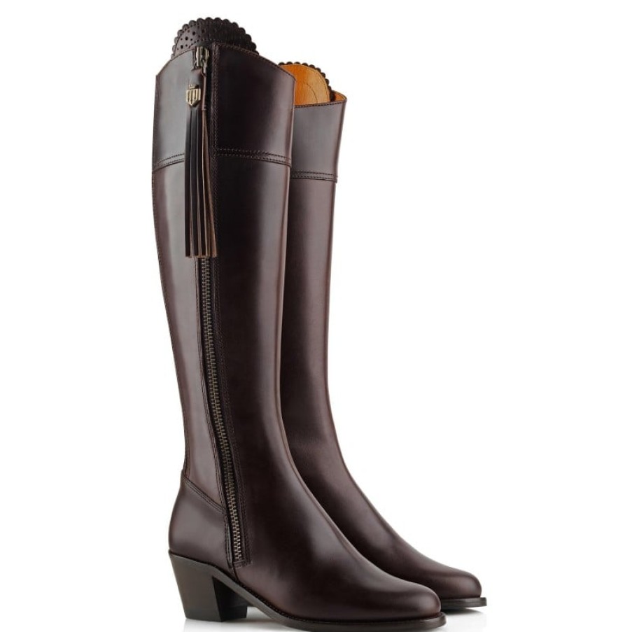 Women'S Fairfax and Favor | Fairfax & Favor Regular Fit Heeled Regina Boots - Mahogany Leather