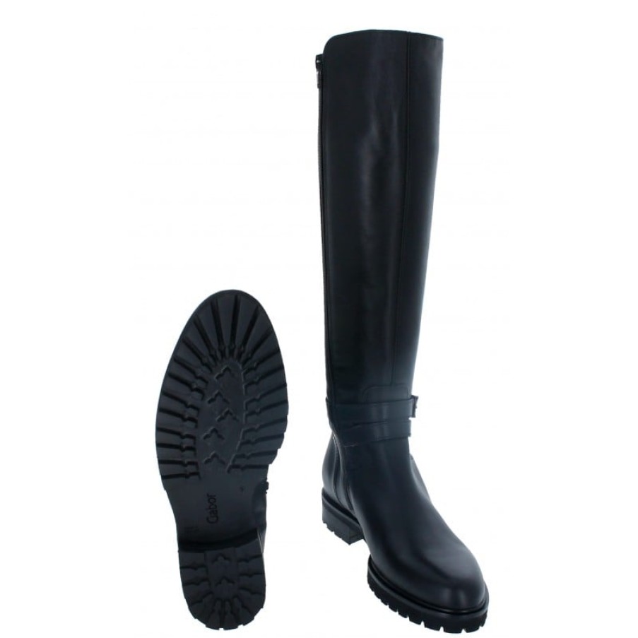 Women'S Gabor | Cable 71.628 Knee High Boots - Schwarz Leather