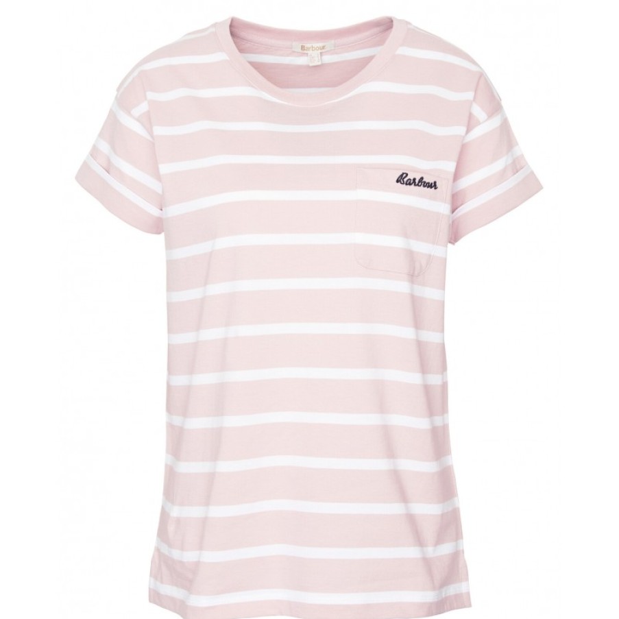 Women'S Barbour | Otterburn Stripe T-Shirt Lts0555 - Shell Pink Cotton