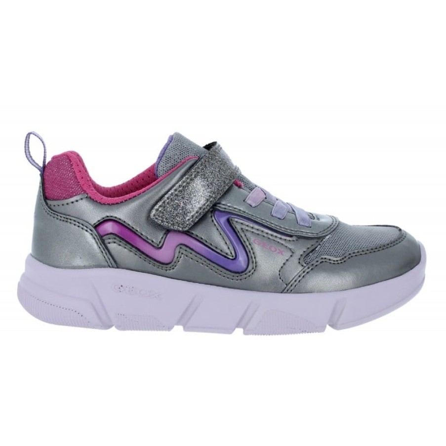 Children'S Geox Girls Trainers | J16Dla J Aril Trainers - Dark Silver/Lilac