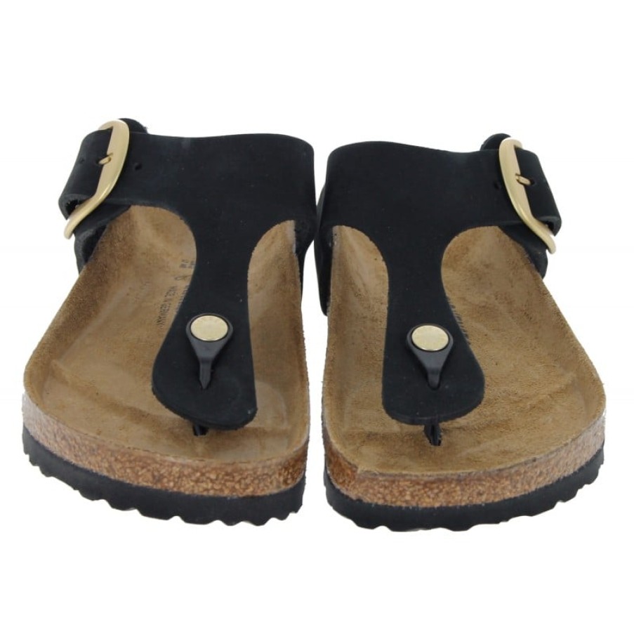 Women'S Birkenstock | Gizeh Big Buckle 1024019 Thong Sandals - Black Nubuck Leather