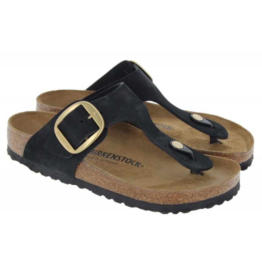 Women'S Birkenstock | Gizeh Big Buckle 1024019 Thong Sandals - Black Nubuck Leather